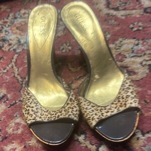 GUESS Leopard and Black Open-Toe Heels